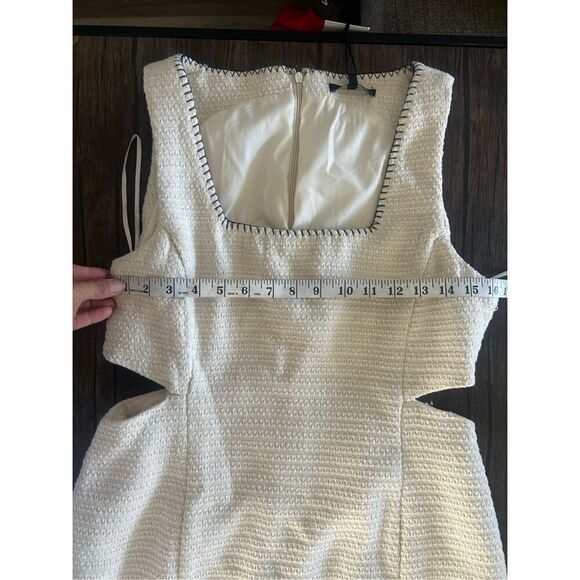 7 For All Mankind Cream Textured Sleeveless Mini Dress Size S Cutouts Classic - Picture 15 of 16